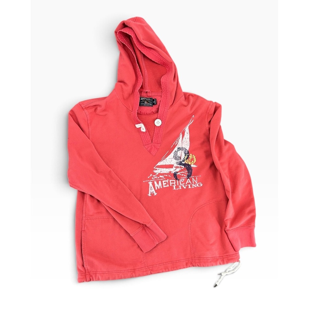 American Living Womens Hoodie Pullover Sailboat Graphic Red XL